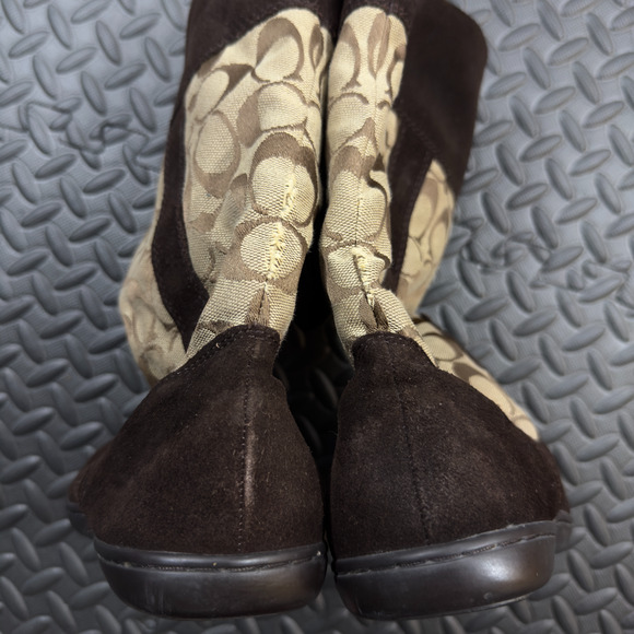 Coach Meyer Signature Boots Women's Khaki Chestnut Brown C Logo Suede Pull-On - Picture 8 of 9
